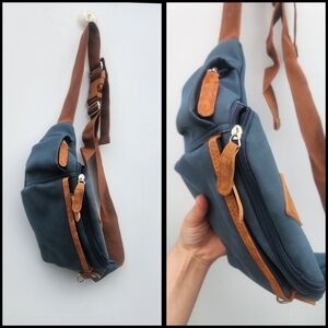 Stylish blue and brown shoulder/waist bag